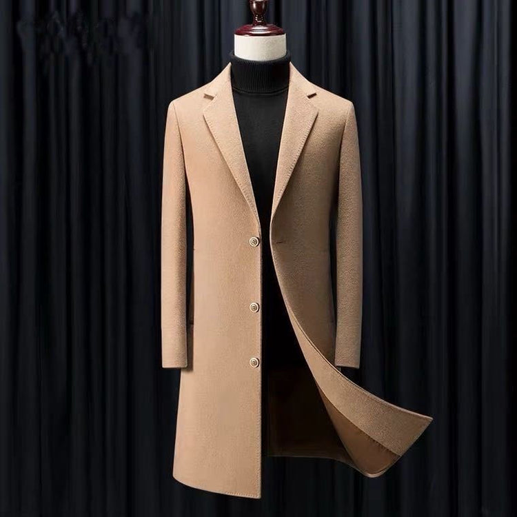 Men’s Korean Slim Fit Trench Coat Business Wool Overcoat