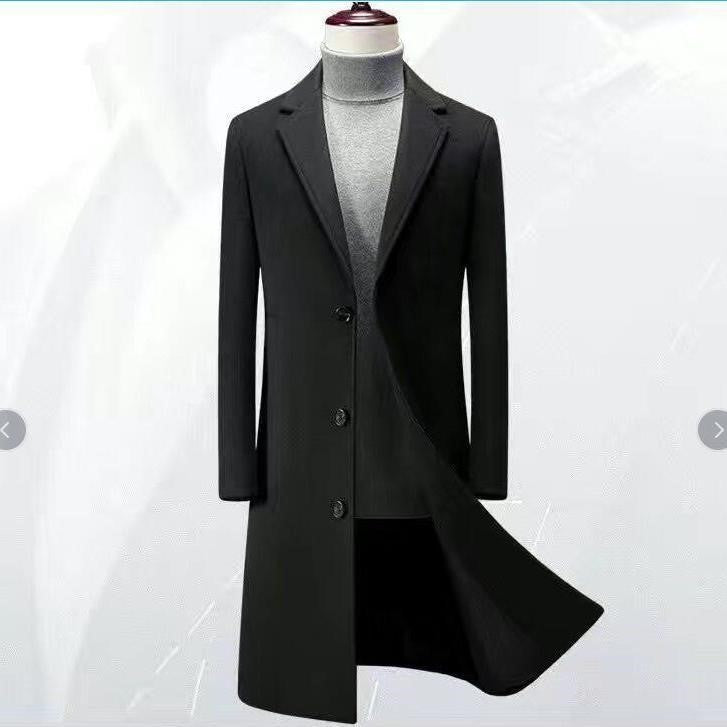Men’s Korean Slim Fit Trench Coat Business Wool Overcoat