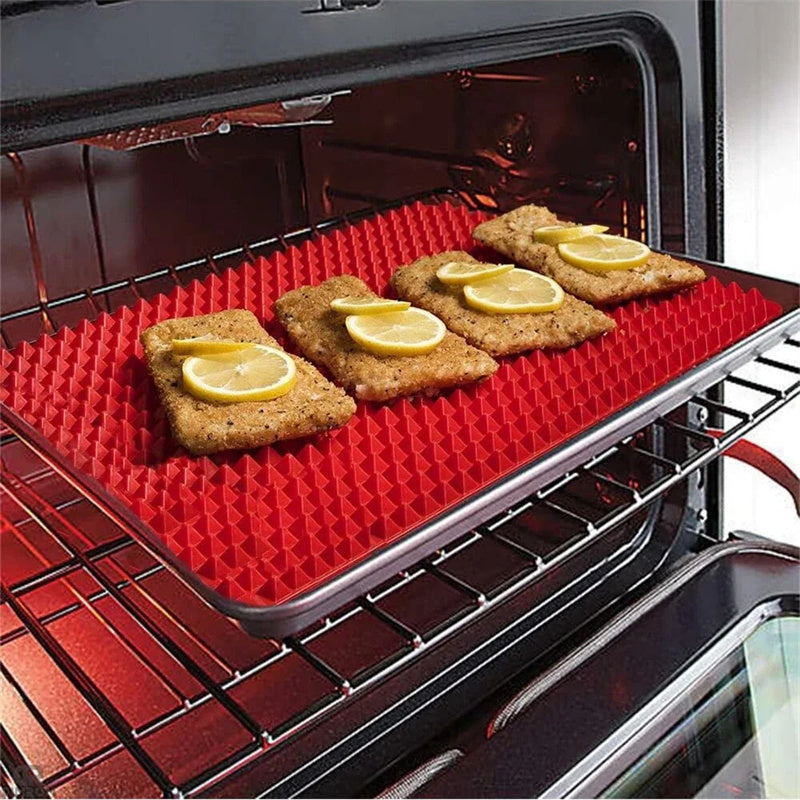 Red silicone pyramid non-stick baking mat for oven and BBQ cooking