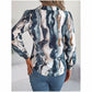 Women’s printed V-neck button-down shirt, long sleeve fall blouse.