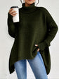 Women’s Irregular Turtleneck Sweater – Loose Knit Long Sleeve Pullover