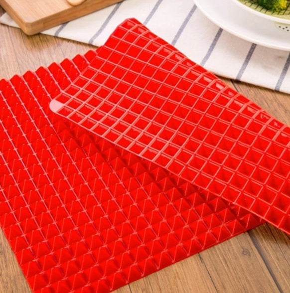 Red silicone pyramid non-stick baking mat for oven and BBQ cooking