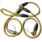 Double-ended dog leash with heavy-duty nylon rope, padded handle, and reflective threads.