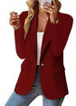 Women’s lapel button long-sleeve jacket, casual commuter blazer.