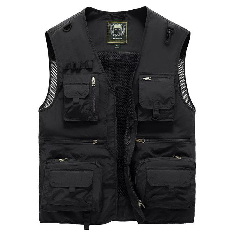 Men’s lightweight 14-pocket tactical mesh vest for summer outdoor fishing and hiking.