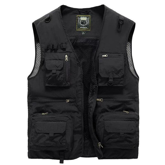 Men’s lightweight 14-pocket tactical mesh vest for summer outdoor fishing and hiking.