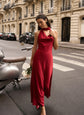 Satin V Neck Pearl Backless Halter Dress for Women