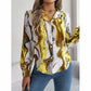 Women’s Printed Button-Down V-Neck Shirt – Long Sleeve Fall Top