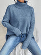 Women’s irregular turtleneck long sleeve loose knit sweater.