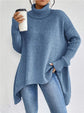 Women’s Irregular Turtleneck Sweater – Loose Knit Long Sleeve Pullover