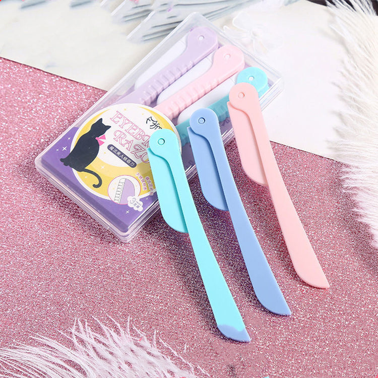 Portable foldable eyebrow trimmer set with stainless-steel blade and safety mesh