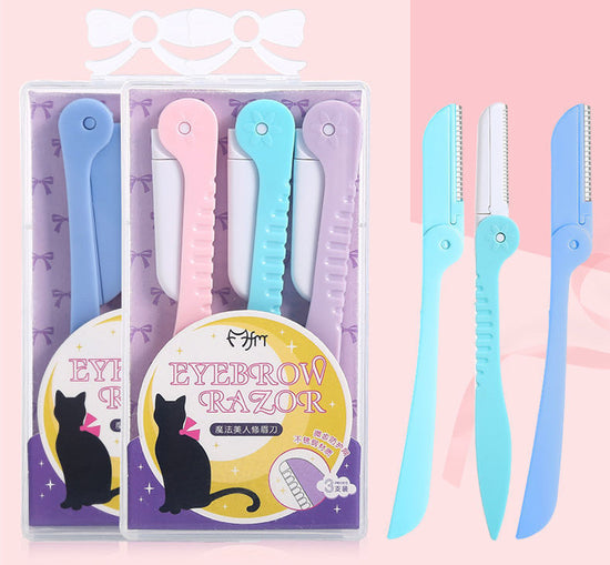 Portable foldable eyebrow trimmer set with stainless-steel blade and safety mesh