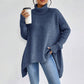 Women’s Irregular Turtleneck Sweater – Loose Knit Long Sleeve Pullover