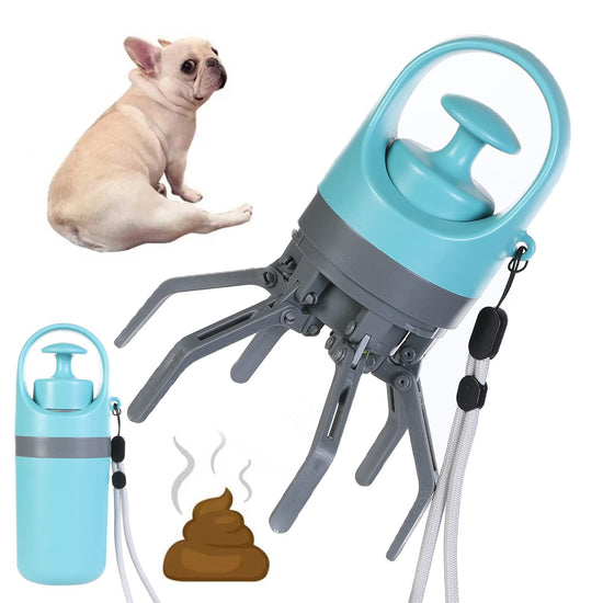 Portable Dog Pooper Scooper with Built-In Bag Dispenser – 8-Claw Grabber for All Pet Sizes
