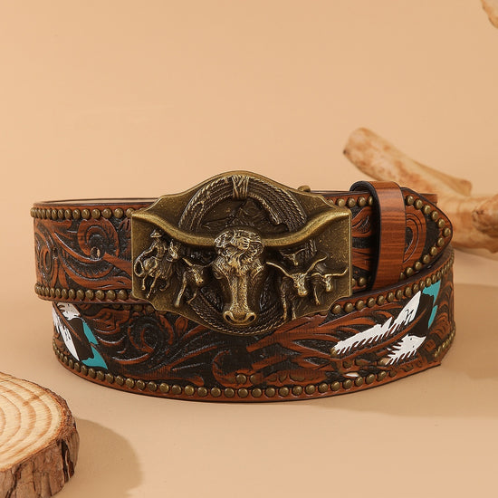 Cowboy Bullhead Buckle PU Leather Belt