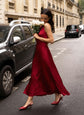 Satin V Neck Pearl Backless Halter Dress for Women