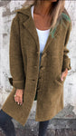 Women’s lapel single-breasted mid-length cardigan coat with pockets.