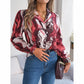 Women’s Printed Button-Down V-Neck Shirt – Long Sleeve Fall Top