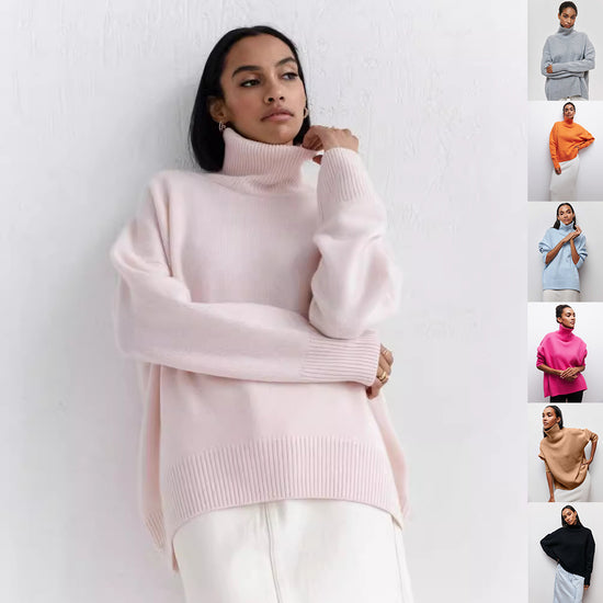 Women’s winter turtleneck sweater solid color long sleeve pullover.