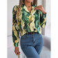 Women’s Printed Button-Down V-Neck Shirt – Long Sleeve Fall Top