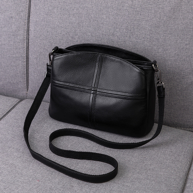 Women’s genuine leather cowhide crossbody handbag with minimalist plaid design