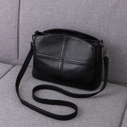 Women’s genuine leather cowhide crossbody handbag with minimalist plaid design