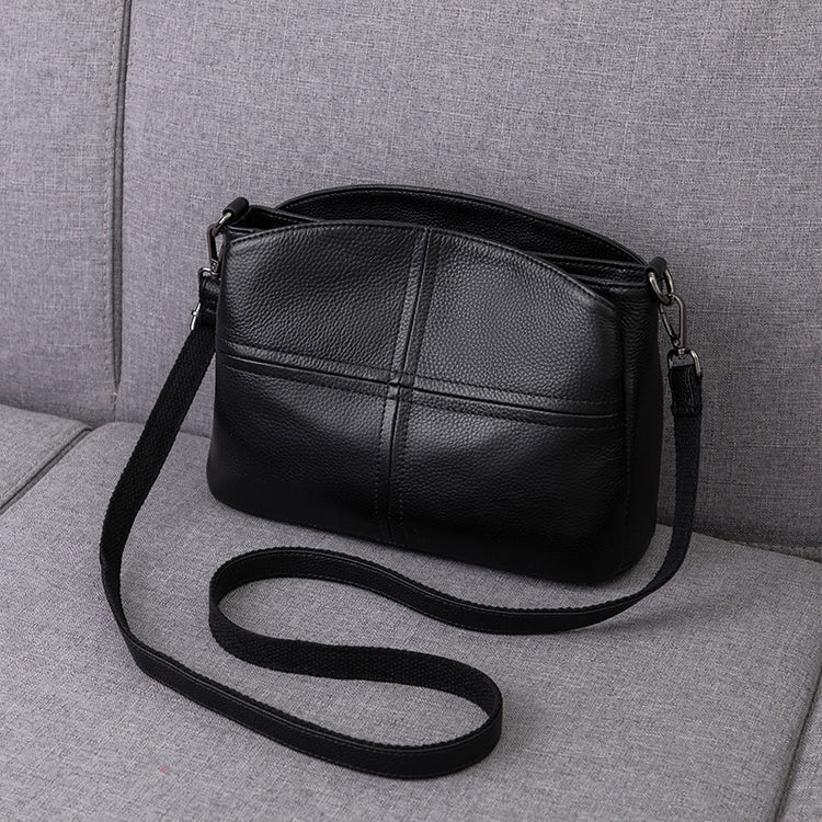 Women’s genuine leather cowhide crossbody handbag with minimalist plaid design