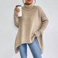 Women’s Irregular Turtleneck Sweater – Loose Knit Long Sleeve Pullover