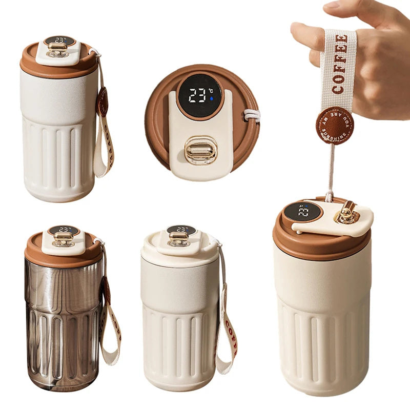 Smart digital thermal bottle with LED temperature display and stainless steel insulation