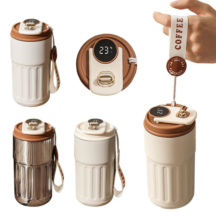 Smart digital thermal bottle with LED temperature display and stainless steel insulation