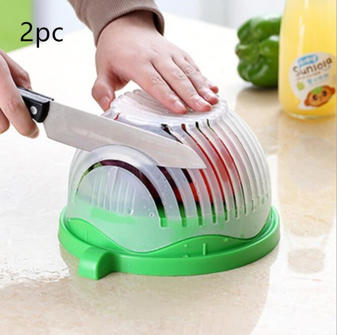 Creative salad cutter bowl with drain basket and 13 cutting seams for easy fruit and vegetable slicing