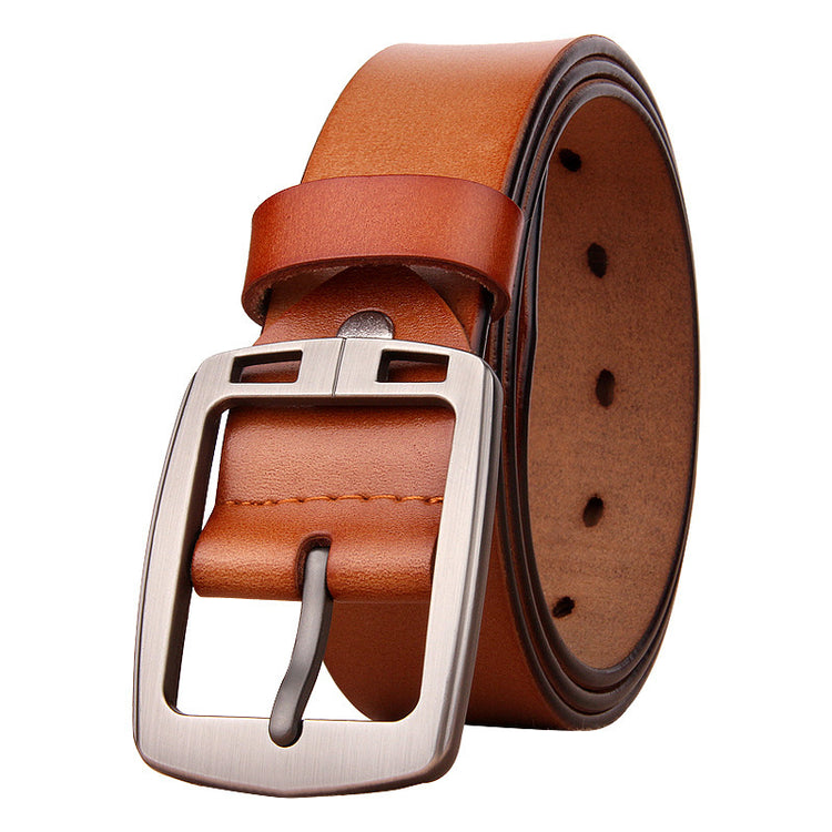 Men’s retro cowhide leather belt with antique pin buckle
