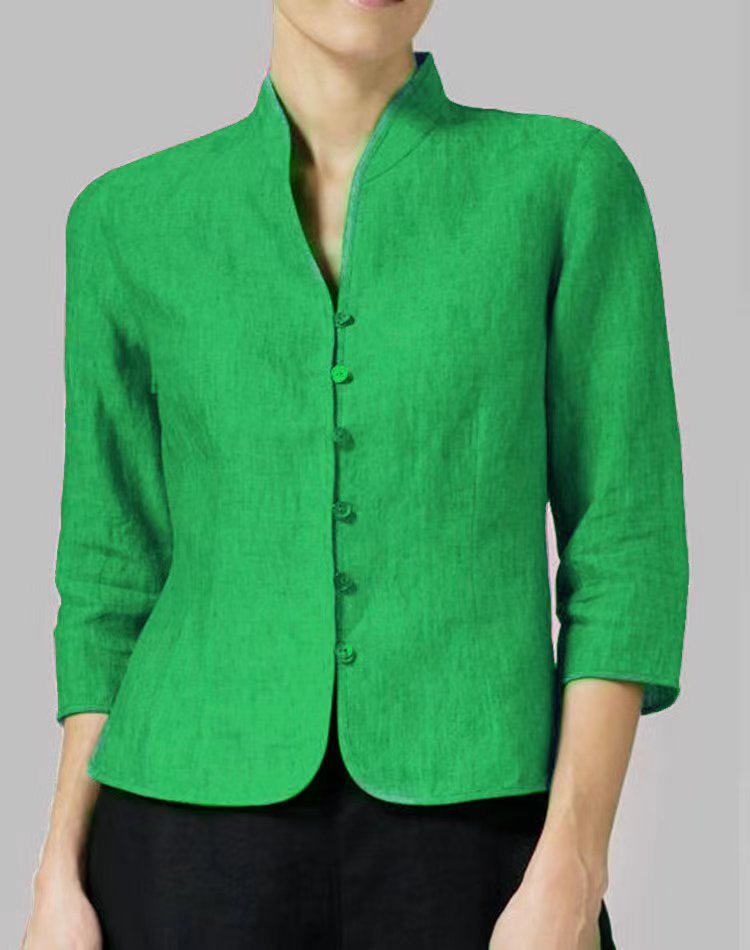 Women’s slim V-neck stand collar button jacket