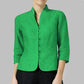 Women’s Slim V-Neck Stand Collar Jacket – Three-Quarter Sleeve Button Front Cotton-Linen Outwear