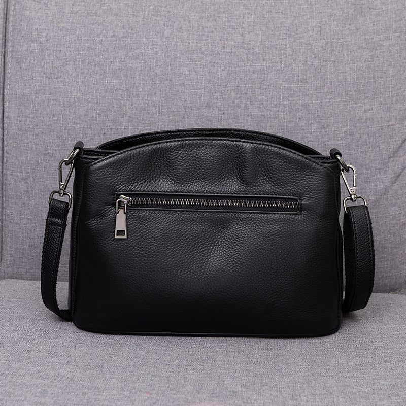 Women’s genuine leather cowhide crossbody handbag with minimalist plaid design