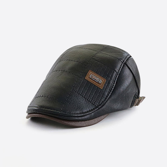 PU Leather Peaked Cap Fleece Lined
