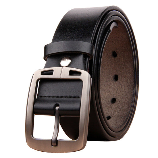 Men’s retro cowhide leather belt with antique pin buckle