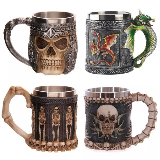 400ML 3D Skull Mugs – Gothic Stainless Steel Coffee & Tea Cup