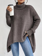 Women’s Irregular Turtleneck Sweater – Loose Knit Long Sleeve Pullover