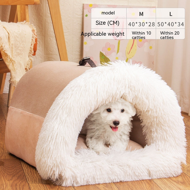 Portable soft plush pet nest for cats and small dogs, warm autumn and winter bed.