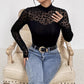 Women’s black mesh stitching slim-fit long sleeve base t-shirt.