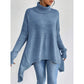 Women’s Irregular Turtleneck Sweater – Loose Knit Long Sleeve Pullover
