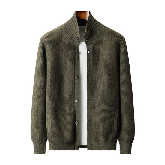Urban Men’s Cashmere Stand Collar Cardigan – Stylish Winter Outerwear