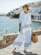 Women’s Summer Striped Two-Piece Set – Loose Batwing Sleeve T-Shirt & Solid Straight-Leg Pants
