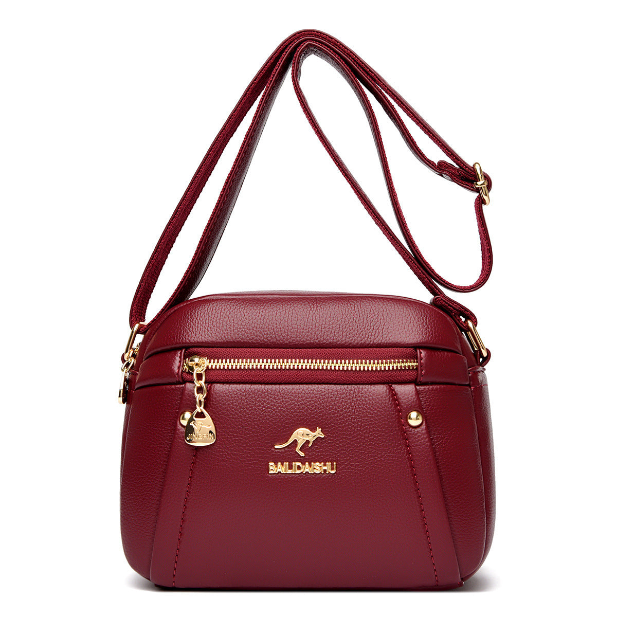 Women’s small round crossbody bag made of genuine leather, lightweight and stylish.