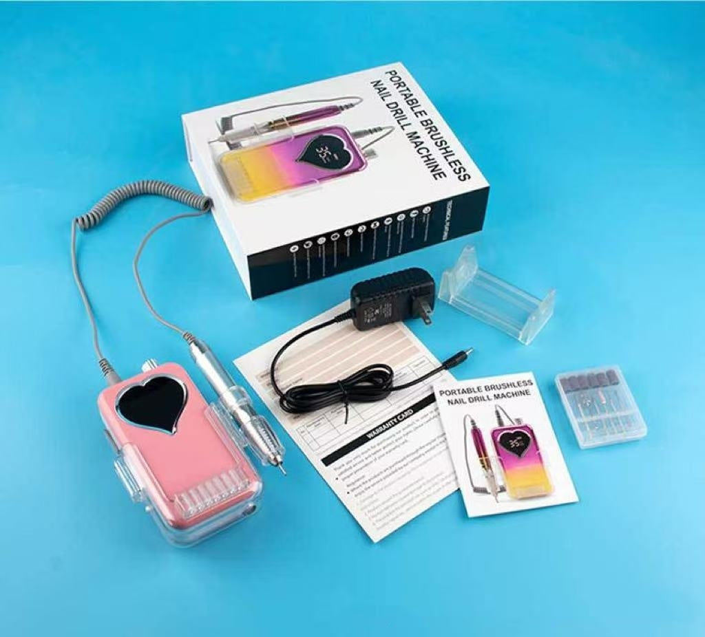 Rechargeable brushless portable nail polishing machine with handle and grinding set