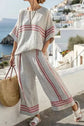 Women’s Summer Striped Two-Piece Set – Loose Batwing Sleeve T-Shirt & Solid Straight-Leg Pants