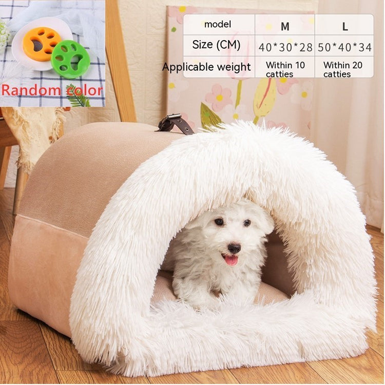 Portable soft plush pet nest for cats and small dogs, warm autumn and winter bed.