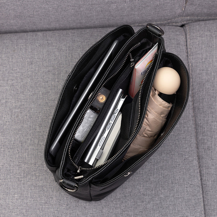 Women’s genuine leather cowhide crossbody handbag with minimalist plaid design