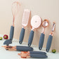 Copper-plated stainless steel 7-piece kitchen gadget and peeler set with storage rack